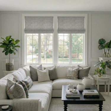 Custom Heavyweight Linen Blackout Roman Shades in Heather Grey - Diycurtain