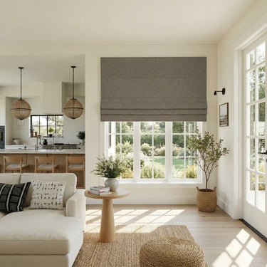 Custom Blackout Linen Roman Shades in Natural Linen Grey - Diycurtain
