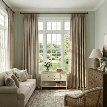 Custom Premium Textured Linen Blackout Curtains in Morning Mist Grey - Diycurtain
