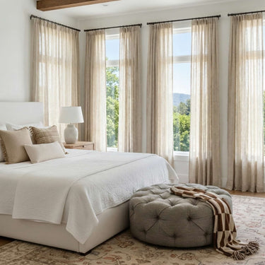 Custom Textured Woven Linen Light Filtering Curtains in Ivory - Diycurtain