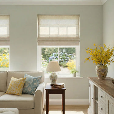 Custom Semi-Blackout Linen Roman Shades with Cordless and Corded Options in Ivory - Diycurtain