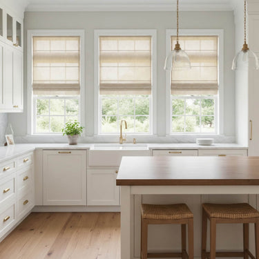 Custom Natural Linen Roman Shades – Semi-Blackout in Ivory - Diycurtain